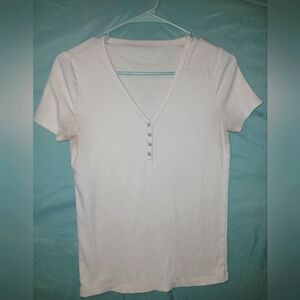 GAP Cream Fitted Short Sleeve Buttoned Tee